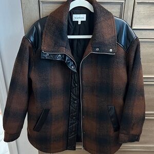 Heartloom Checkered Bomber Jacket with Leather Accents